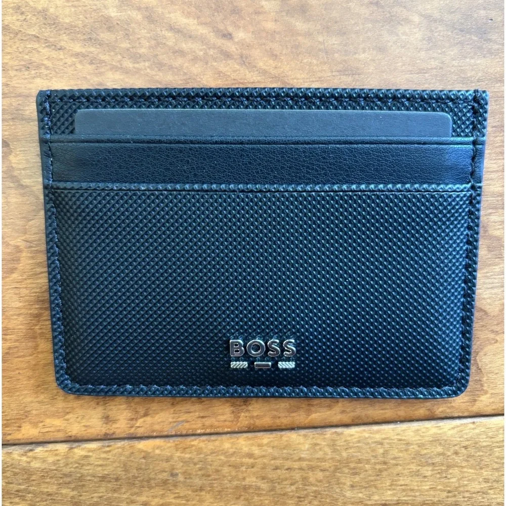Hugo Boss Jinko Card Holder Black Leather Wallet 50536095 NIB